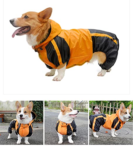 ACSUZ Corgi Dog Clothes Jumpsuit Waterproof Clothing Corgi Dog Raincoat Hooded Rain Jacket Pet Supplies,Orange,D L