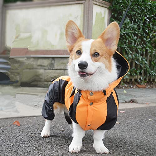 ACSUZ Corgi Dog Clothes Jumpsuit Waterproof Clothing Corgi Dog Raincoat Hooded Rain Jacket Pet Supplies,Orange,D L