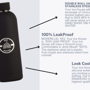 ICE HOUSE Sports Water Bottle - 18oz, Vacuum insulated stainless steel, Double walled,Cold 24Hrs, Hot 12hrs, Leak Proof, Sweat proof sport’s design (Black)