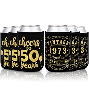 cheers to 50 years can sleeves vintage 1973 50th birthday party decorations for men supplies can cover sleeves black and gold neoprene sleeves for soda can beverage set of 12