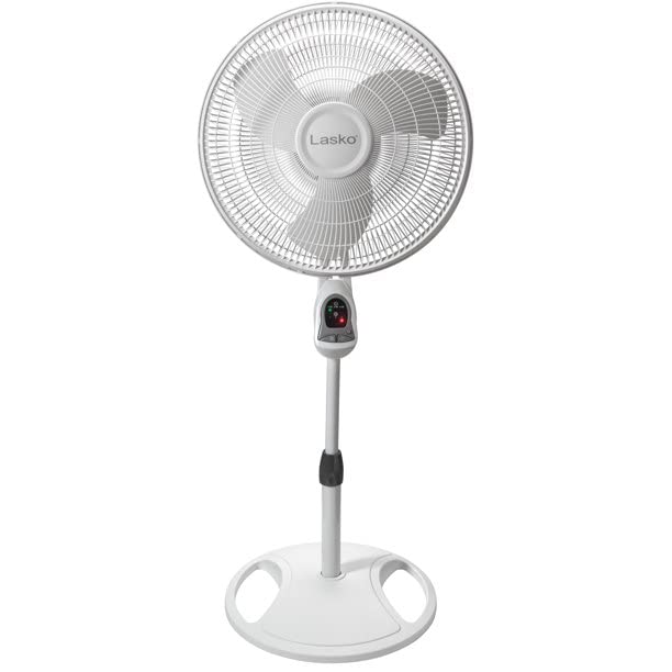 Lasko 16" 3-Speed Pedestal Fan with Remote Control LED Display Widespread Oscillation Auto-Off Timer Adjustable Height Easy-Grip 1646 (Renewed)