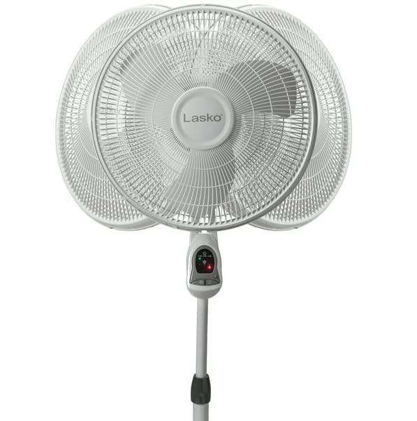 Lasko 16" 3-Speed Pedestal Fan with Remote Control LED Display Widespread Oscillation Auto-Off Timer Adjustable Height Easy-Grip 1646 (Renewed)