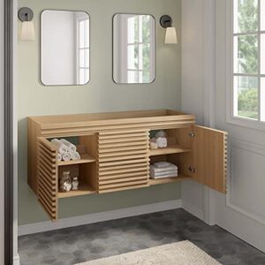 Modway Render 48" Double Sink Compatible (Not Included) Bathroom Vanity Cabinet in Oak