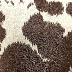 cow print vinyl, smooth textured animal hide pattern faux leather, embossed upholstery craft and diy pleather - individual 1 yard cut 36"x54" (brown on cream)