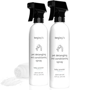 begley's natural pet detangling spray - premium essential oil scented detangler spray for dogs, puppies & cats - dog leave in conditioner spray - dematting spray for dogs & pets - 16 oz, baby powder