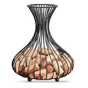 kovot wine cork holder – vase shaped cork holder cage – solid metal construction – rustic décor – wide capacity – hoard memories – wine stopper display for wine lovers – dark bronze