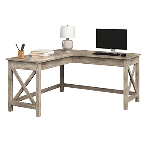 Lavish Home L-Shaped Computer Desk, Gray, Grey Woodgrain Finish