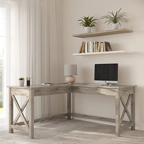 Lavish Home L-Shaped Computer Desk, Gray, Grey Woodgrain Finish