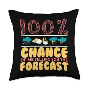 funny meteorology gifts meteorologist for kids tee funny 100 percent chance of me telling you the forecast throw pillow, 18x18, multicolor