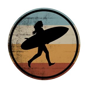 Retro Vintage Design Female Surfer Surfboard Surfing PopSockets Swappable PopGrip