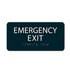 alpha dog emergency exit sign with braille - ada compliant tactile emergency exit sign with grade 2 contracted braille and raised text, 4x8 inch, uv stable for indoor or outdoor use, made in the usa