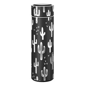 cataku black and white cactus water bottle insulated 16 oz stainless steel flask thermos bottle for coffee water drink reusable wide mouth vacuum travel mug