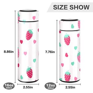 CaTaKu Cute Heart Strawberry Water Bottle Insulated 16 oz Stainless Steel Flask Thermos Bottle for Coffee Water Drink Reusable Wide Mouth Vacuum Travel Mug