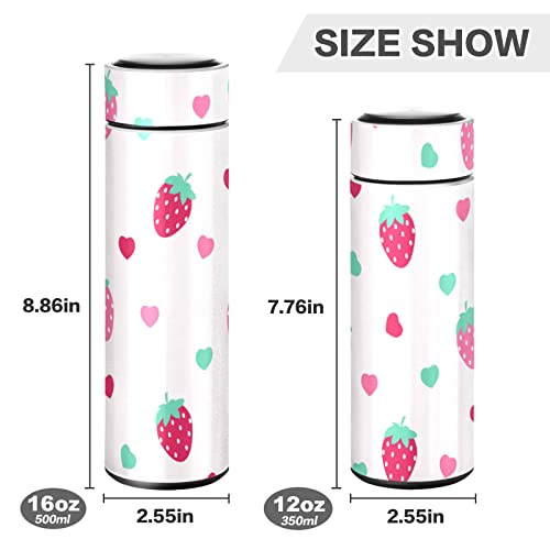 CaTaKu Cute Heart Strawberry Water Bottle Insulated 16 oz Stainless Steel Flask Thermos Bottle for Coffee Water Drink Reusable Wide Mouth Vacuum Travel Mug