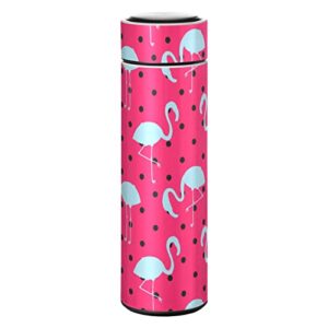 cataku black dots flamingo water bottle insulated 16 oz stainless steel flask thermos bottle for coffee water drink reusable wide mouth vacuum travel mug