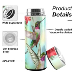 CaTaKu Flower Hummingbirds Water Bottle Insulated 16 oz Stainless Steel Flask Thermos Bottle for Coffee Water Drink Reusable Wide Mouth Vacuum Travel Mug