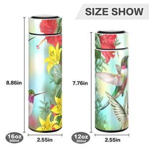 CaTaKu Flower Hummingbirds Water Bottle Insulated 16 oz Stainless Steel Flask Thermos Bottle for Coffee Water Drink Reusable Wide Mouth Vacuum Travel Mug