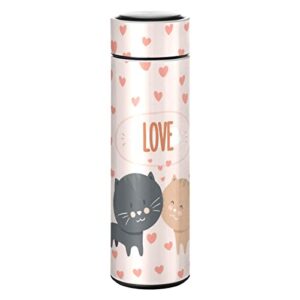 cataku love cats cute water bottle insulated 16 oz stainless steel flask thermos bottle for coffee water drink reusable wide mouth vacuum travel mug