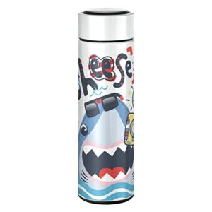 cataku cute sea shark water bottle insulated 16 oz stainless steel flask thermos bottle for coffee water drink reusable wide mouth vacuum travel mug