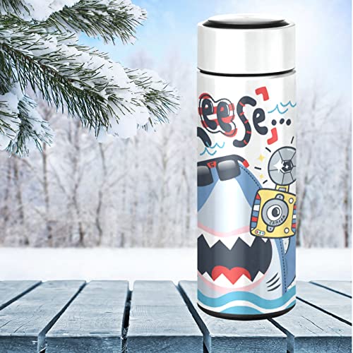 CaTaKu Cute Sea Shark Water Bottle Insulated 16 oz Stainless Steel Flask Thermos Bottle for Coffee Water Drink Reusable Wide Mouth Vacuum Travel Mug