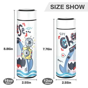 CaTaKu Cute Sea Shark Water Bottle Insulated 16 oz Stainless Steel Flask Thermos Bottle for Coffee Water Drink Reusable Wide Mouth Vacuum Travel Mug