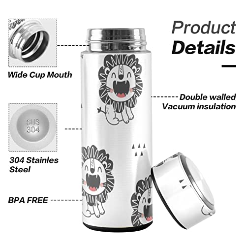 CaTaKu Happy Lions Water Bottle Insulated 16 oz Stainless Steel Flask Thermos Bottle for Coffee Water Drink Reusable Wide Mouth Vacuum Travel Mug