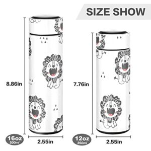 CaTaKu Happy Lions Water Bottle Insulated 16 oz Stainless Steel Flask Thermos Bottle for Coffee Water Drink Reusable Wide Mouth Vacuum Travel Mug