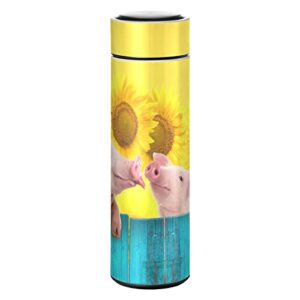 cataku sunflower pig wooden water bottle insulated 16 oz stainless steel flask thermos bottle for coffee water drink reusable wide mouth vacuum travel mug