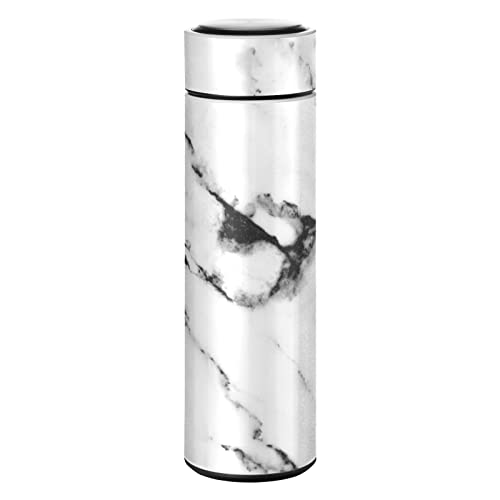 CaTaKu White Marble Vintage Water Bottle Insulated 16 oz Stainless Steel Flask Thermos Bottle for Coffee Water Drink Reusable Wide Mouth Vacuum Travel Mug