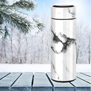 CaTaKu White Marble Vintage Water Bottle Insulated 16 oz Stainless Steel Flask Thermos Bottle for Coffee Water Drink Reusable Wide Mouth Vacuum Travel Mug