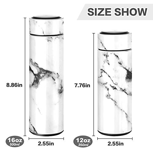 CaTaKu White Marble Vintage Water Bottle Insulated 16 oz Stainless Steel Flask Thermos Bottle for Coffee Water Drink Reusable Wide Mouth Vacuum Travel Mug