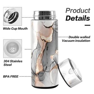 CaTaKu Pink Gold Marble Water Bottle Insulated 16 oz Stainless Steel Flask Thermos Bottle for Coffee Water Drink Reusable Wide Mouth Vacuum Travel Mug