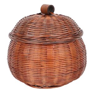 cabilock mini rattan storage basket: pumpkin shaped straw trash can small wicker basket with lid round woven seagrass baskets woven wastebasket candy bowl for home office chocolate