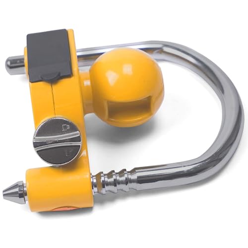 ouyanglong Heavy-Duty Steel U-Shape Combination Trailer Hitch Lock Adjustable Tow Ball Coupler Lock Storage Security Fits 1-7/8”,2”,2-5/16” Universal Coupler for RVs and Various Travel Trailers Yellow