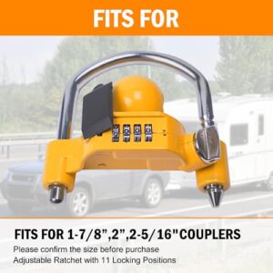 ouyanglong Heavy-Duty Steel U-Shape Combination Trailer Hitch Lock Adjustable Tow Ball Coupler Lock Storage Security Fits 1-7/8”,2”,2-5/16” Universal Coupler for RVs and Various Travel Trailers Yellow