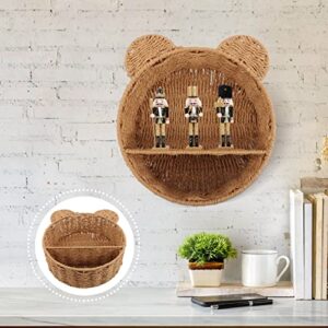 Beavorty Floating Shelves Rattan Woven Wall Shelf Hanging Storage Basket Cute Cat Shape Wall Mounted Shelves Decorative Storage Rack for Photo Frames Small Plants Home Decor