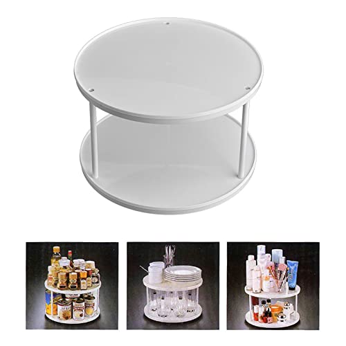 Rotation Rotating Kitchen Two Layer Multifunctional Combination Shelf Cosmetics Storage Rack Large Glass Storage Containers (White, One Size)