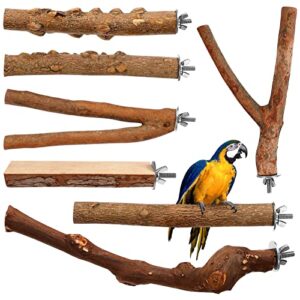 ipetboom bird wooden perches platform, 7 pcs natural wood bird perch parrot cage perch wooden parrot stand parrot stand branch