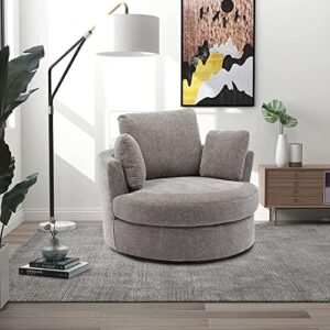 VUMALL 42" W Small Loveseat Sofa Couch, Swivel Barrel Chairs for Bedroom 360 Degree Swivel Accent Chairs for Living Room, Chenille Fabric Club Chair Chaises Lounges for Living Room/Office/Hotel, Grey