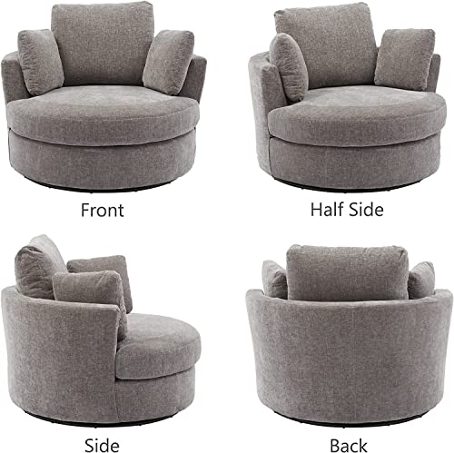 VUMALL 42" W Small Loveseat Sofa Couch, Swivel Barrel Chairs for Bedroom 360 Degree Swivel Accent Chairs for Living Room, Chenille Fabric Club Chair Chaises Lounges for Living Room/Office/Hotel, Grey