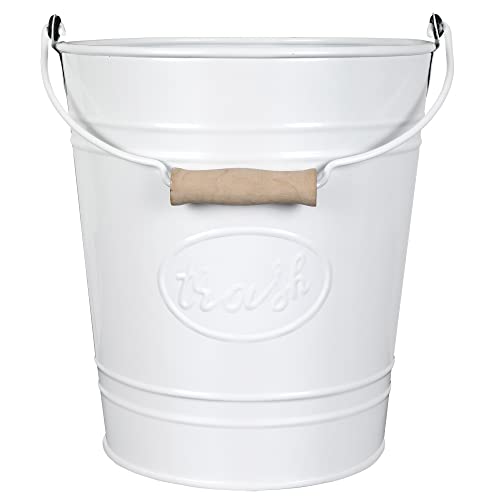 Autumn Alley Farmhouse Bathroom Trash Can - White Trash Can Bucket with Wooden Handle for Rustic Bathroom, Farmhouse Kitchen, Country Home Décor, 7 Liter, White