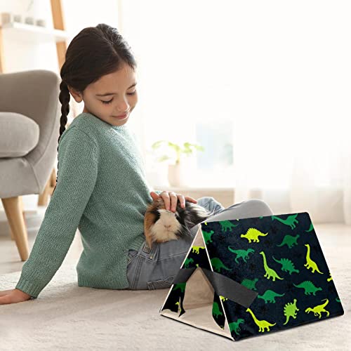 Y-DSIWX Guinea Pig House Bed, Rabbit Large Hideout, Small Animals Nest Hamster Cage Habitats Green Dinosaurs Pattern Black