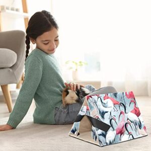 Y-DSIWX Guinea Pig Hideout House Bed, Pink Grey Paint Crane Pattern Rabbit Cave, Squirrel Chinchilla Hamster Hedgehog Nest Cage