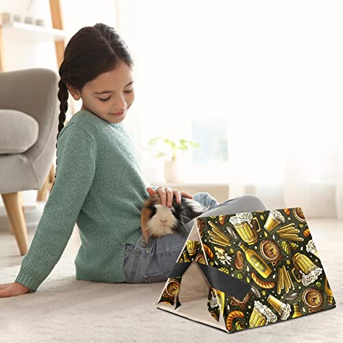 Y-DSIWX Guinea Pig House Bed, Rabbit Large Hideout, Small Animals Nest Hamster Cage Habitats Summer Beer Print