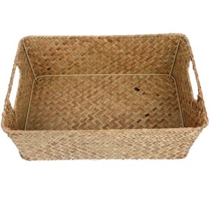 luxshiny baskets large wicker storage basket with handles rectangular water hyacinth organizer bin retro hand- woven seaweed storage basket box for jewelry cosmetics wicker baskets
