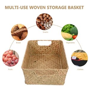 Luxshiny Baskets Large Wicker Storage Basket with Handles Rectangular Water Hyacinth Organizer Bin Retro Hand- Woven Seaweed Storage Basket Box for Jewelry Cosmetics Wicker Baskets