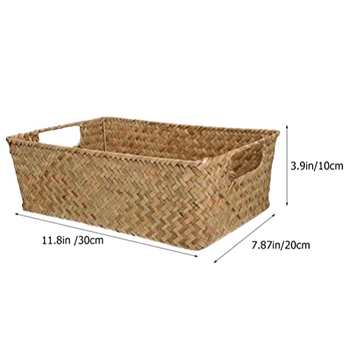 Luxshiny Baskets Large Wicker Storage Basket with Handles Rectangular Water Hyacinth Organizer Bin Retro Hand- Woven Seaweed Storage Basket Box for Jewelry Cosmetics Wicker Baskets