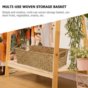 Luxshiny Baskets Large Wicker Storage Basket with Handles Rectangular Water Hyacinth Organizer Bin Retro Hand- Woven Seaweed Storage Basket Box for Jewelry Cosmetics Wicker Baskets