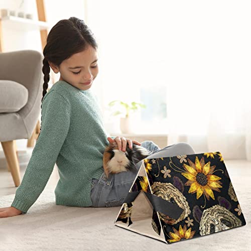 Y-DSIWX Guinea Pig Hideout House Bed, Vintage Embroidery Sunflower with Panda Rabbit Cave, Squirrel Chinchilla Hamster Hedgehog Nest Cage