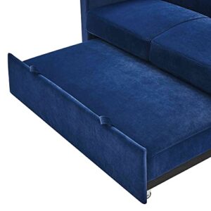 ATY Convertible Sleeper Sofa Bed, 3 in 1 Loveseat Couch with 2 Side Pockets, Put Outbed, USB Socket and Two Pillows, for Living Room, Bedroom, Guestroom, 55.5", Blue